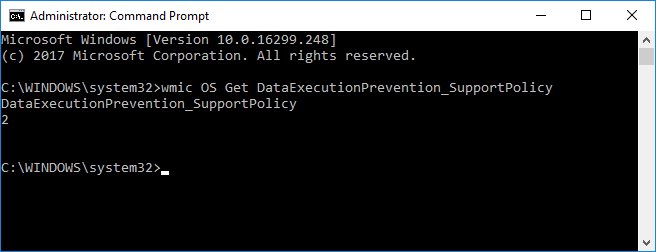 If you're not sure what your DEP status is, open an elevated command
